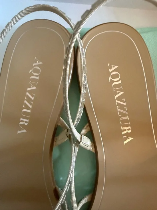 Aquazzura Tan Crystal-Strap Square Toe Flat Sandals - Picture 4 of 10